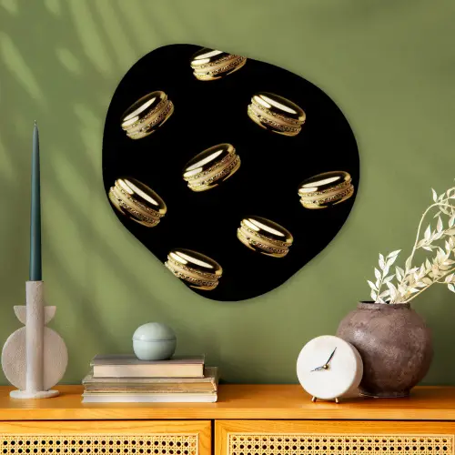 Macarons - Patroon - Goud - Zwart Wandcirkel Organisch Aluminium middel -sfeer2