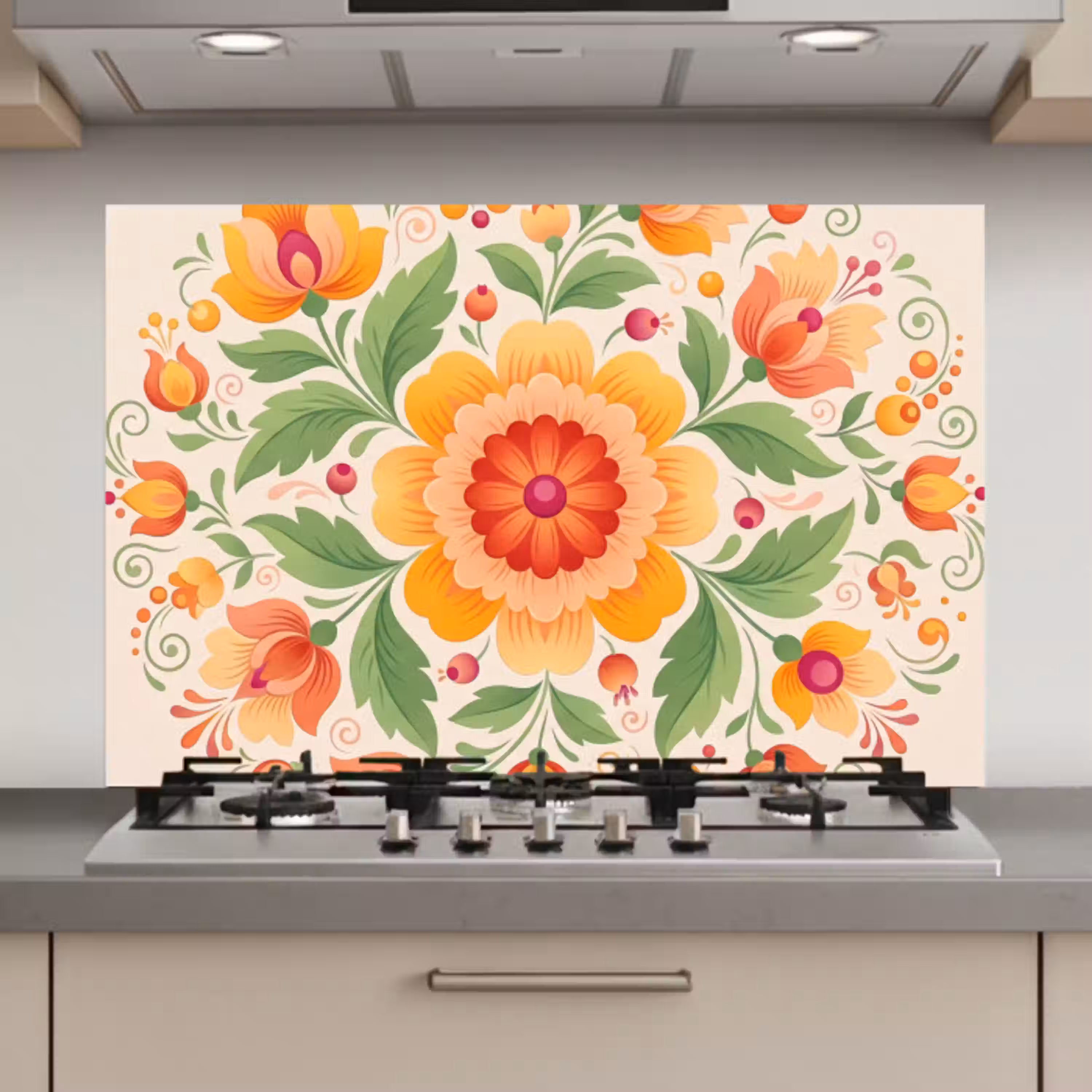 Bloemen - Patroon - Decoratief - Oranje keuken achterwand spatscherm klein -3d_website