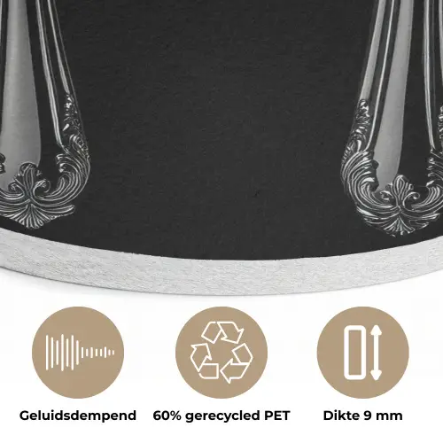 Vork - Mes - Zilver Akoestische PET Vilt - Rond klein -closeup_NL