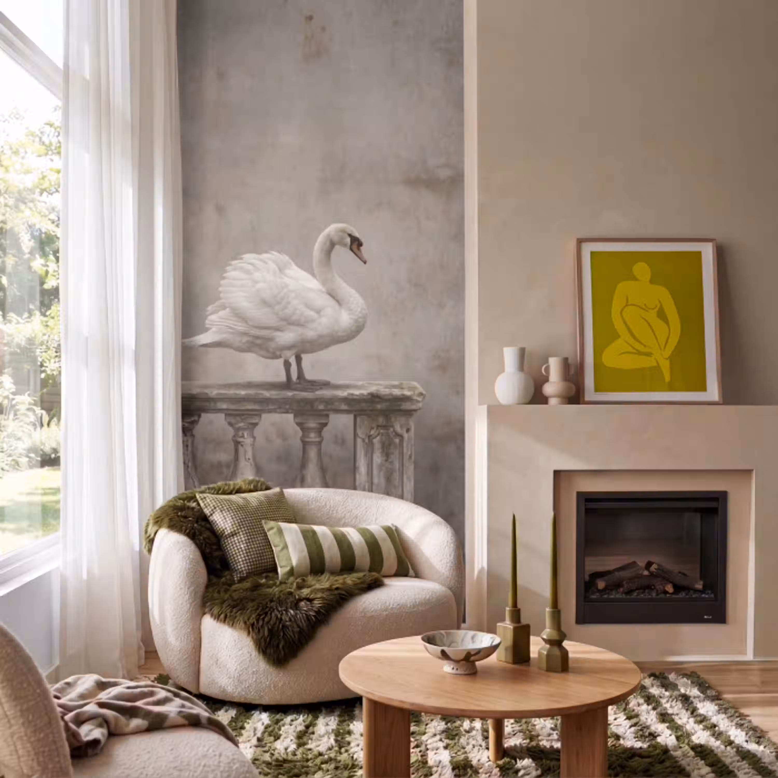 Zwaan - Elegant - Dieren - Wit Behang Vlies klein -sfeer2