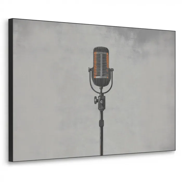 Microfoon - Vintage - Illustratie - Grijs Textielframe zwart klein -3d