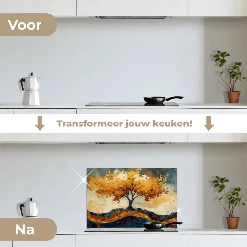Boom - Natuur - Goud - Modern keuken achterwand spatscherm klein -voor_na_NL