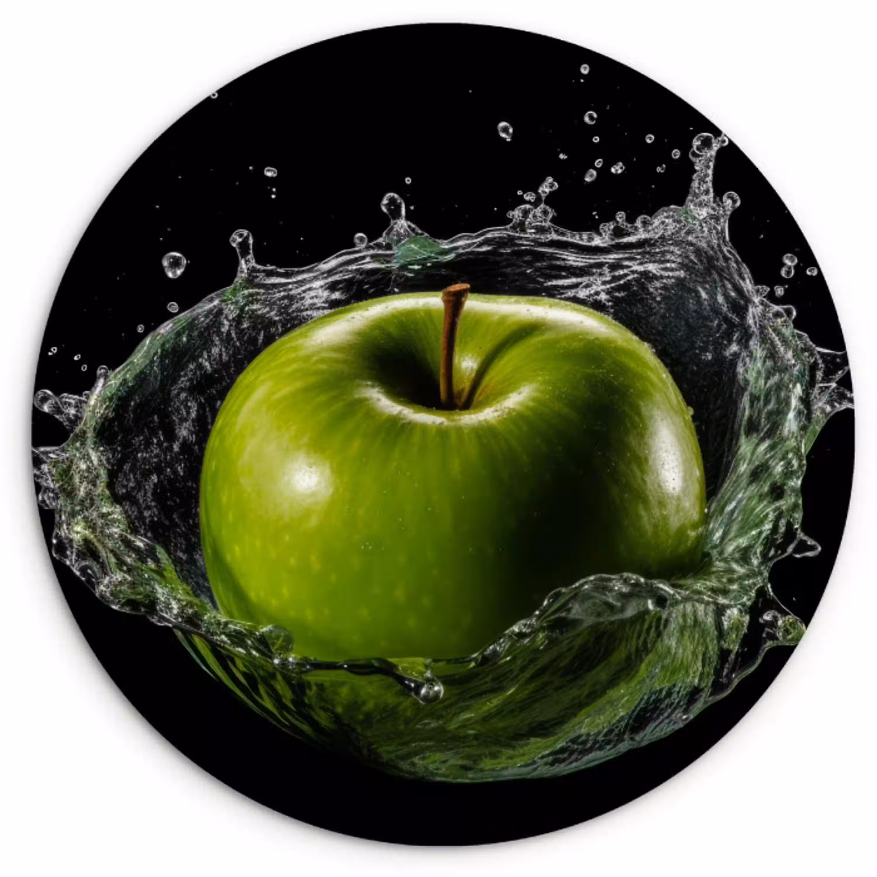 Appel - Groen - Fruit - Water - Zwart KitchenYeah - Keuken - Wandcirkel Forex klein -3d