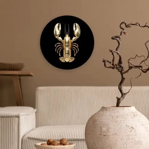 Kreeft - Goud - Textuur - Zwart Wandcirkel kunststof plaat 5mm dik klein -sfeer1