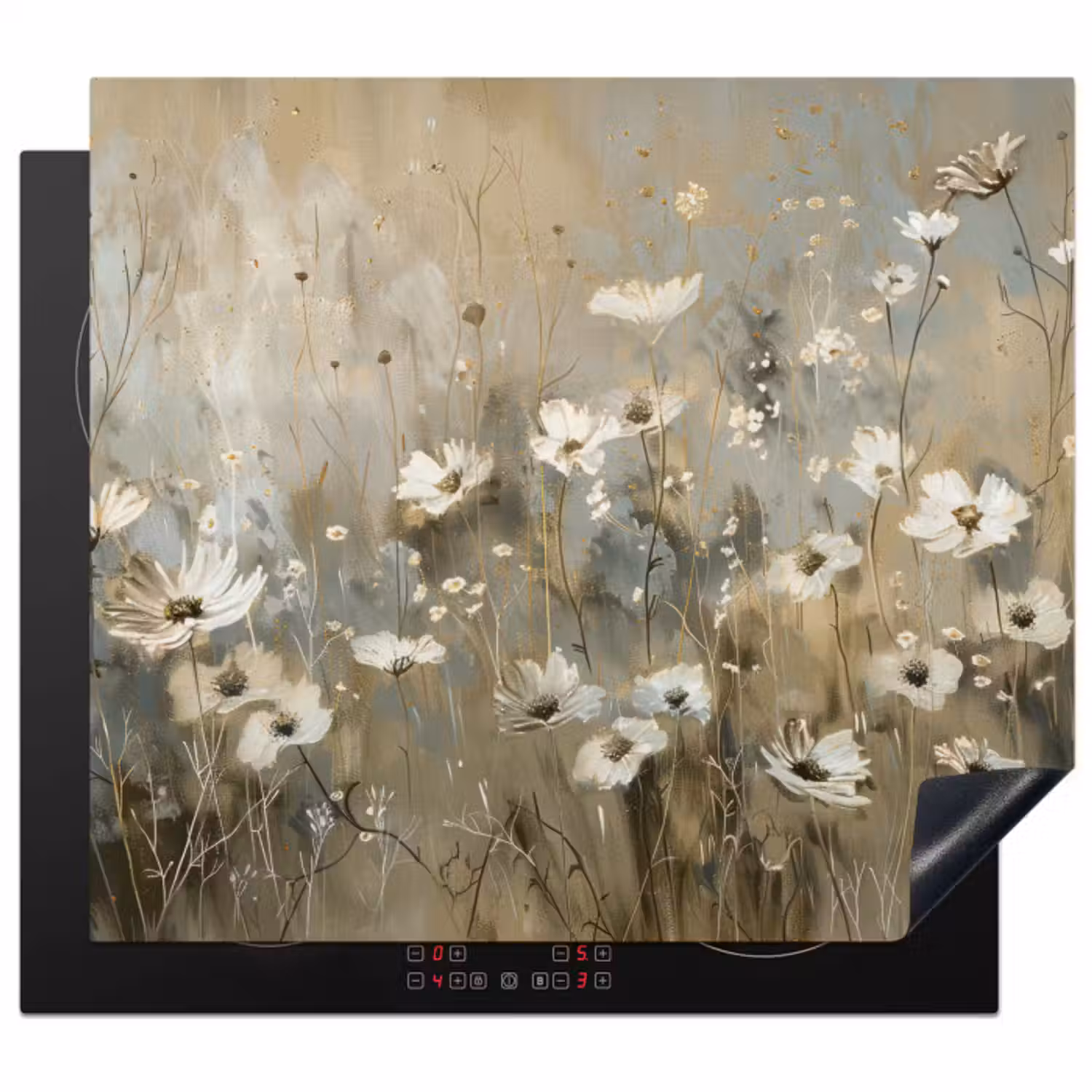 Inductie beschermer - Bloemen - Wit - Natuur - Grijs - Modern