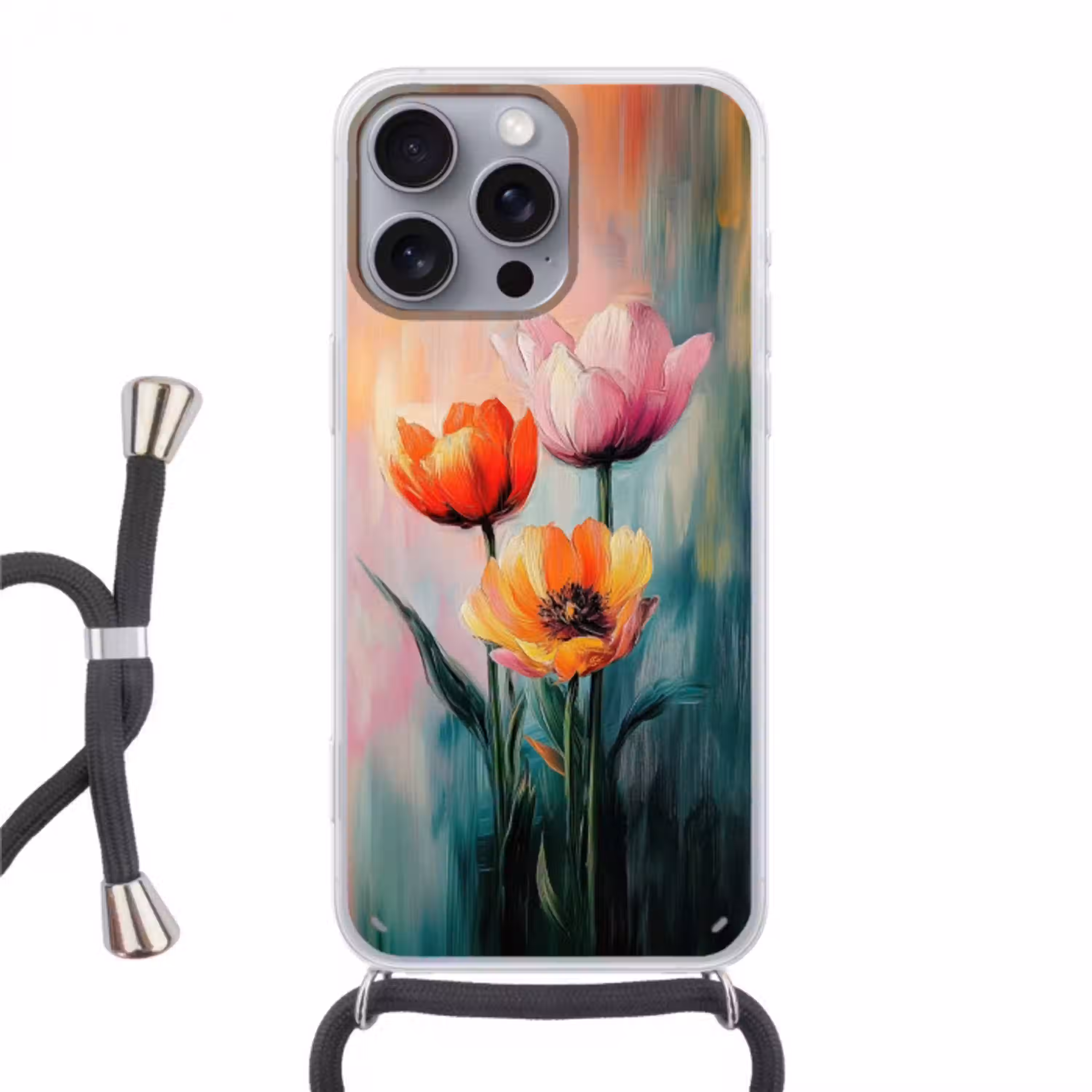 Dromerig - Bloemen - Verfijnde details Hoesje iPhone 16 Pro Max met koord klein -3d