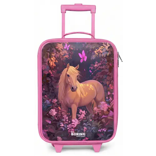 Paard - Bloemen - Paars - Vlinder Kinderkoffer - Roze klein -zz3dotto