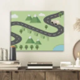 Auto - Bergweg - Natuur - Illustratie PET vilt klein -sfeer1