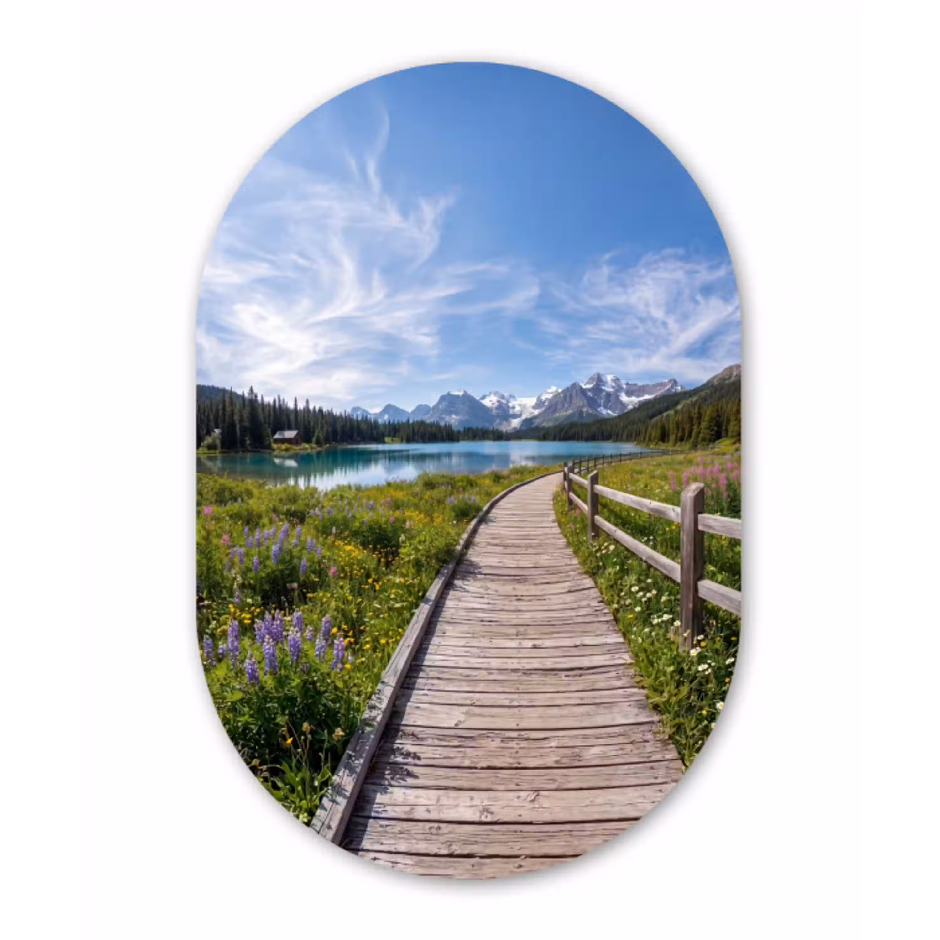 Bergen - Meer - Landschap - Blauw Wandcirkel Ovaal Aluminium middel -3d