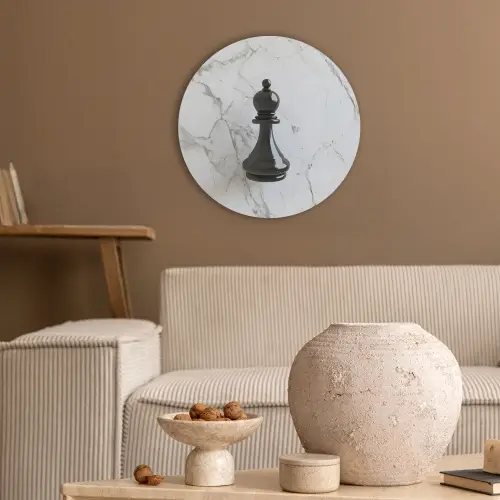 Schaakstuk - Loper - Zwart - Marmer Akoestische PET Vilt - Rond klein -sfeer1