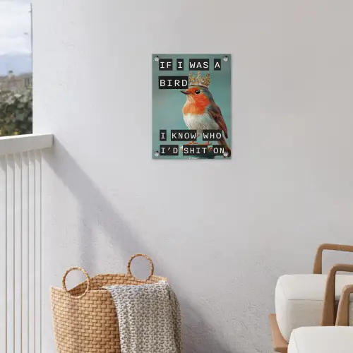 Roodborstje - Vogel - Blauw - Decoratie tuinposter los doek klein -sfeer8