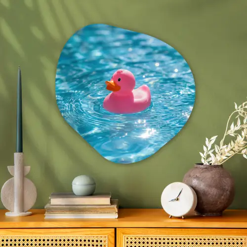 Badeend - Dobberend - Roze Wandcirkel Organisch Aluminium middel -sfeer2