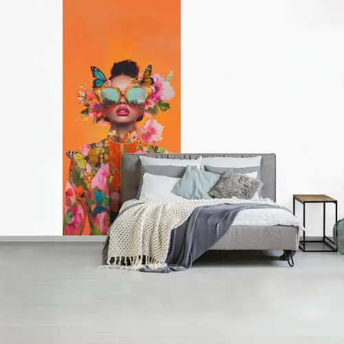 Vlinders - Vrouw - Zonnebril - Kleurrijk fotobehang vinyl groot -slaapkamer