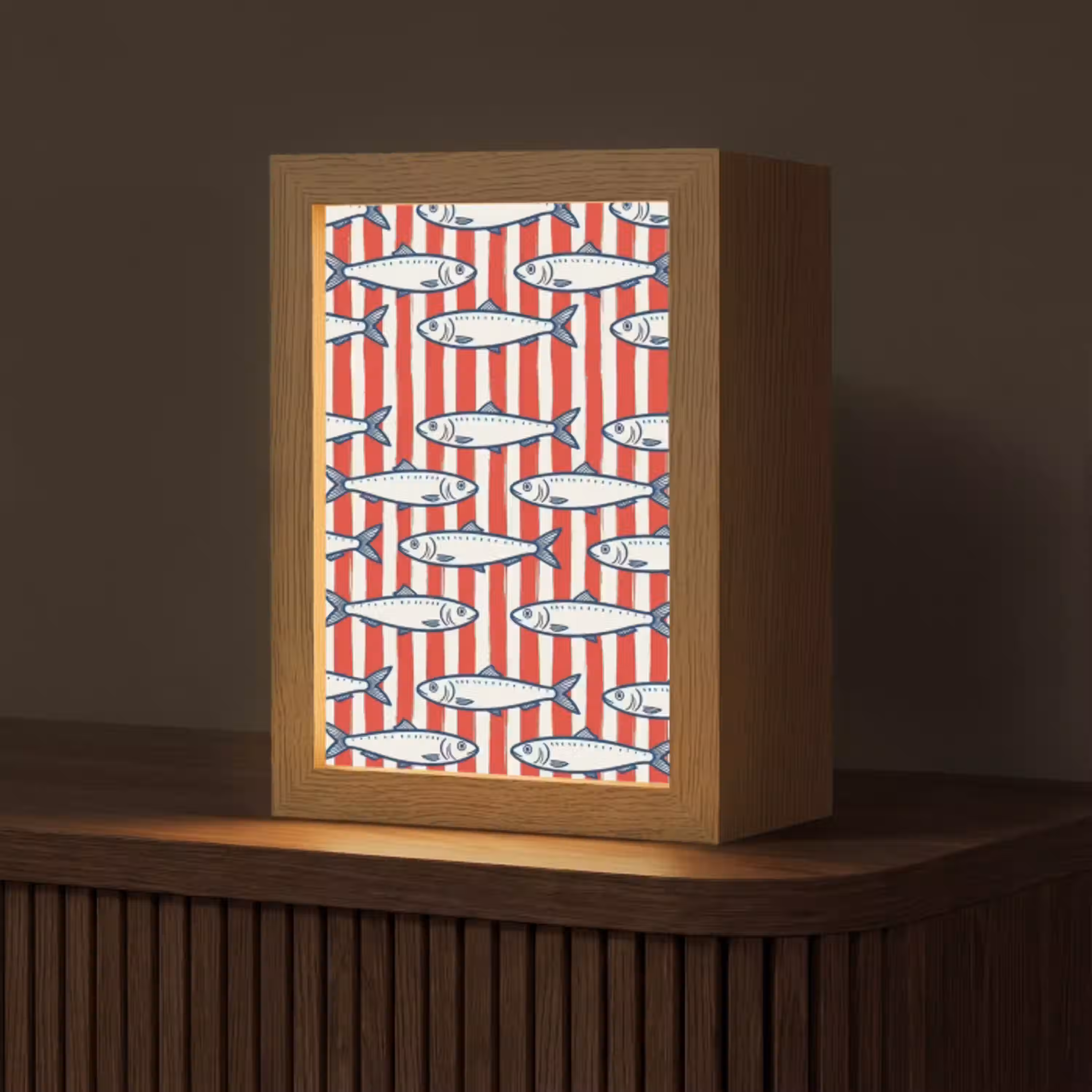 Vis - Patroon - Strepen - Illustratie - Rood Light Box met kabel (Tafellamp) klein -z3d_website