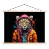 Graffiti - Luipaard - Zwart - Jas textielposter latten blank klein -3d