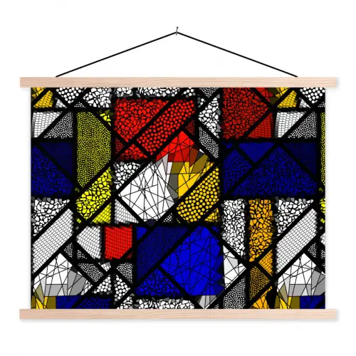 Mondriaan - Glas in lood - Oude Meesters - Kunstwerk - Abstract - Schilderij textielposter latten blank klein -3d