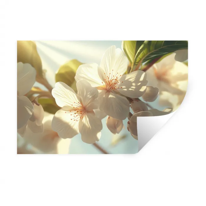 Bloesems - Wit - Zonnestralen -  Bloemblaadjes Muursticker klein -3d