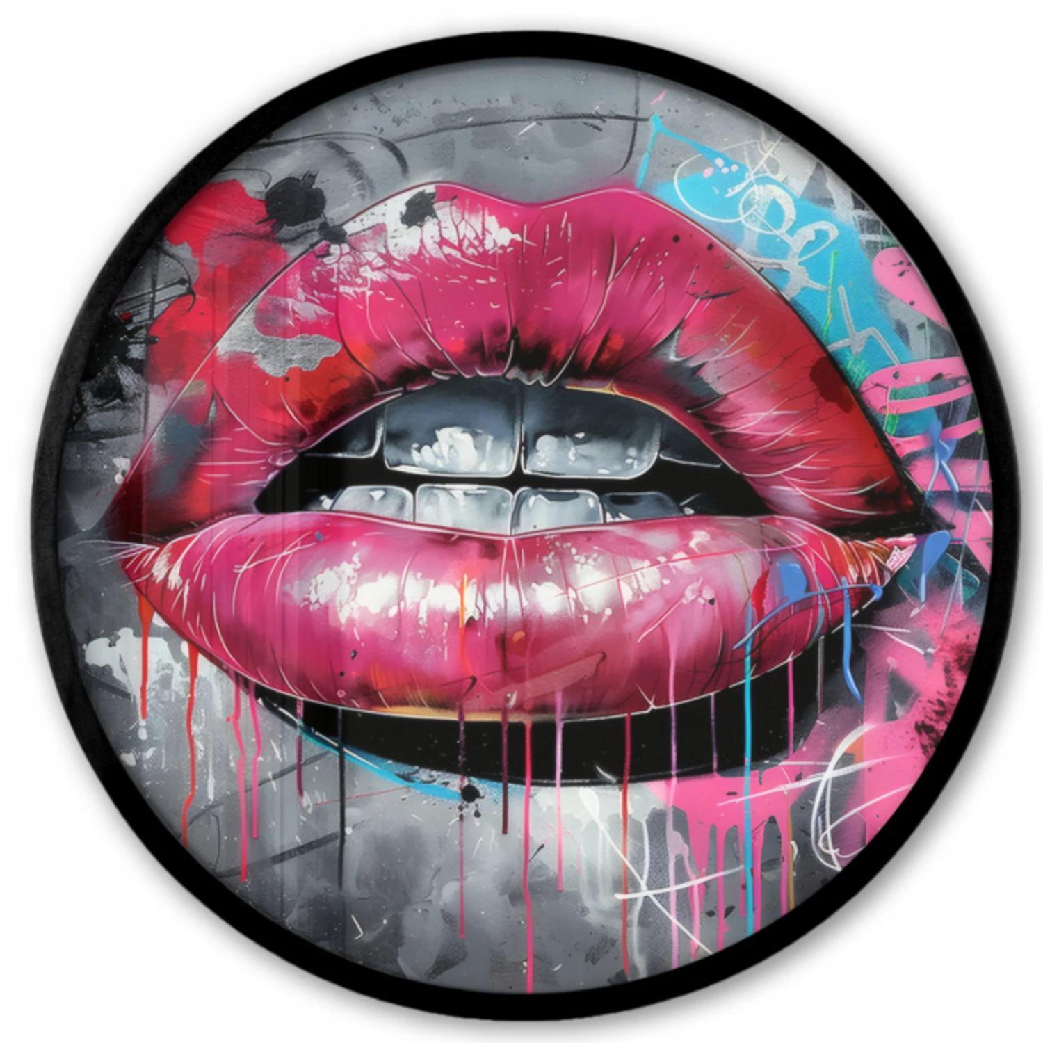 Lippen - Felroze - Graffiti - Verfstrepen Fotolijst rond zonder passe partout klein -3d