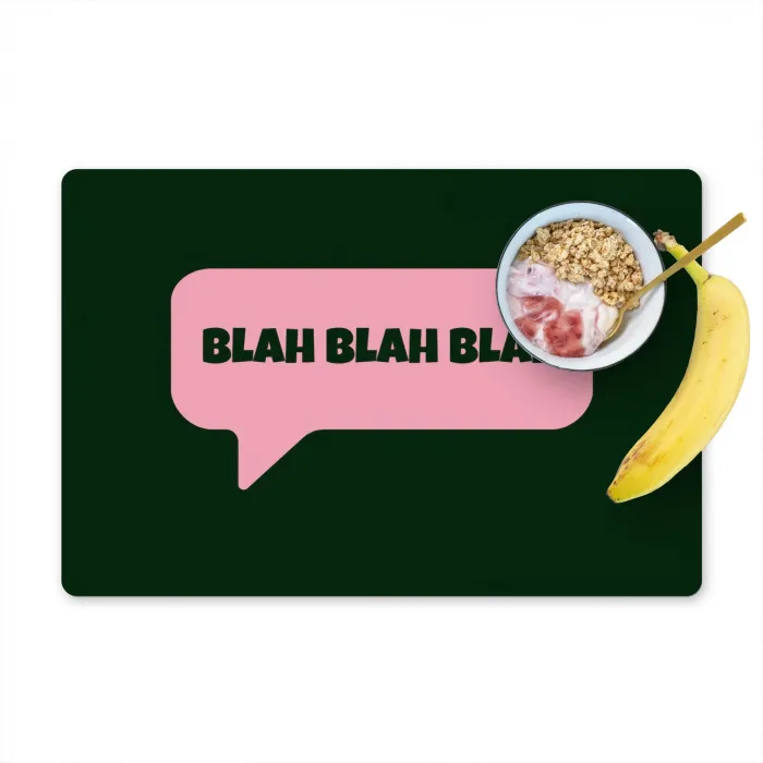 Tekstwolk - BLAH BLAH BLAH - Roze Placemat vinyl groot -zzzproduct_Kitchenyeah-website