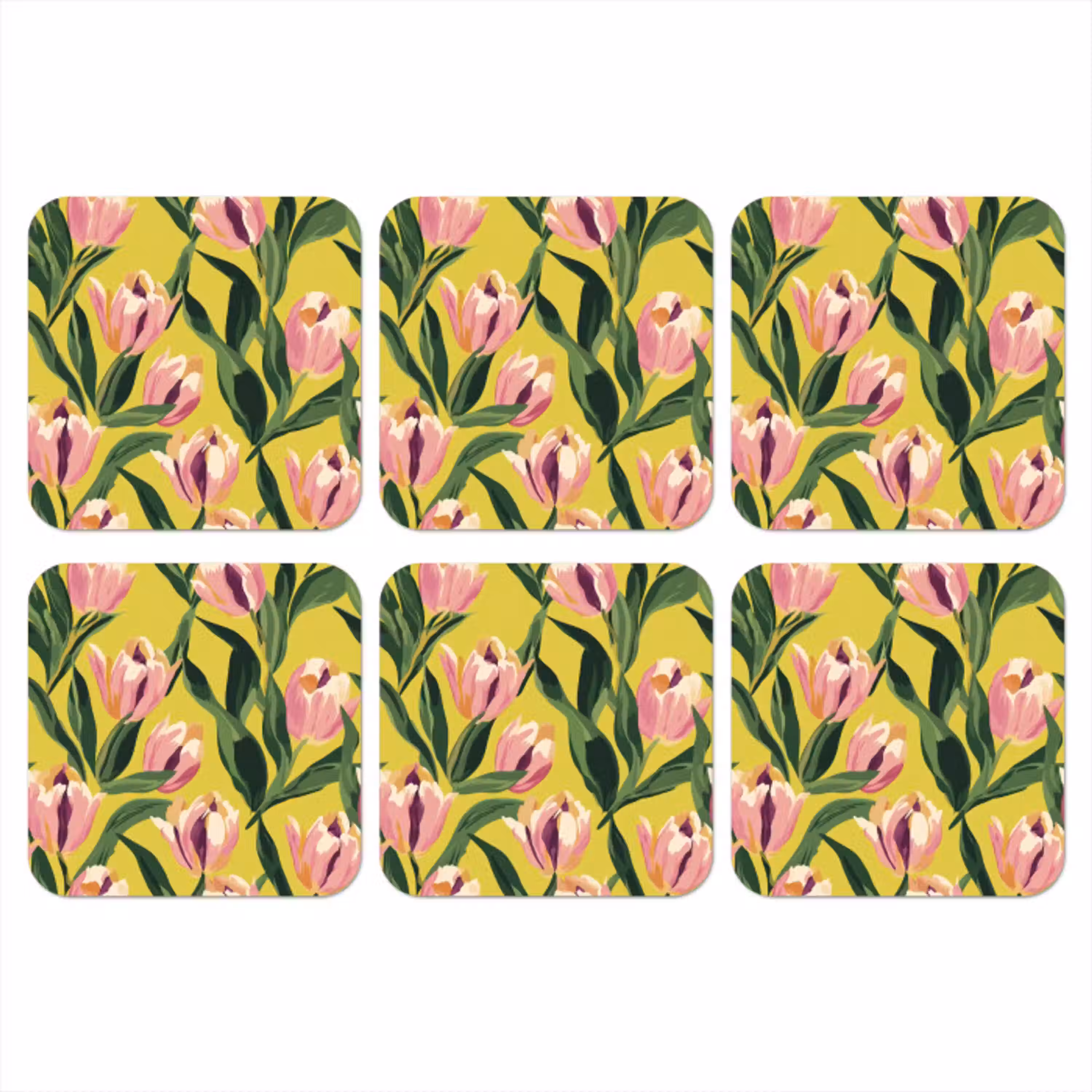 Tulpen - Botanisch - Geel onderzetter kurk middel 366 -3d