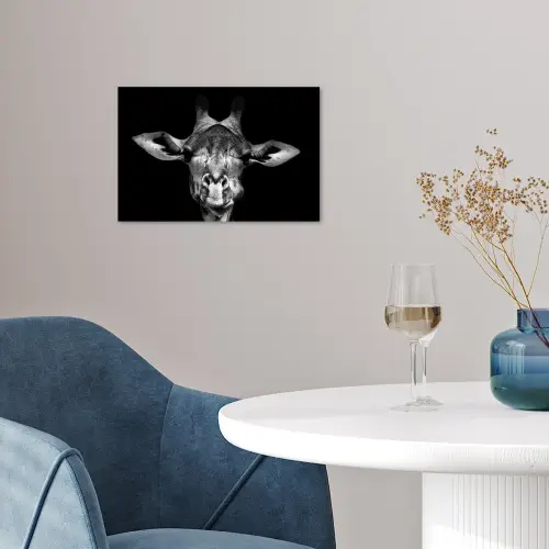 Giraffe - Portret - Dieren - Zwart - Wit poster papier klein -sfeer3