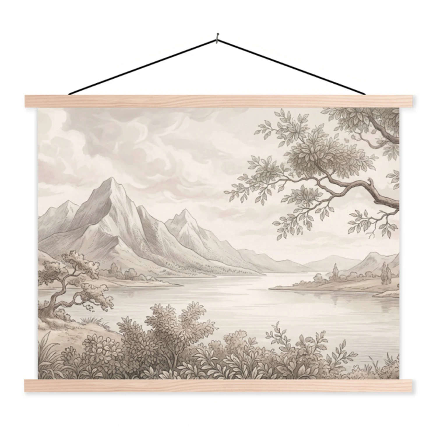 Landschap - Bergen - Meer - Natuur textielposter latten blank klein -3d
