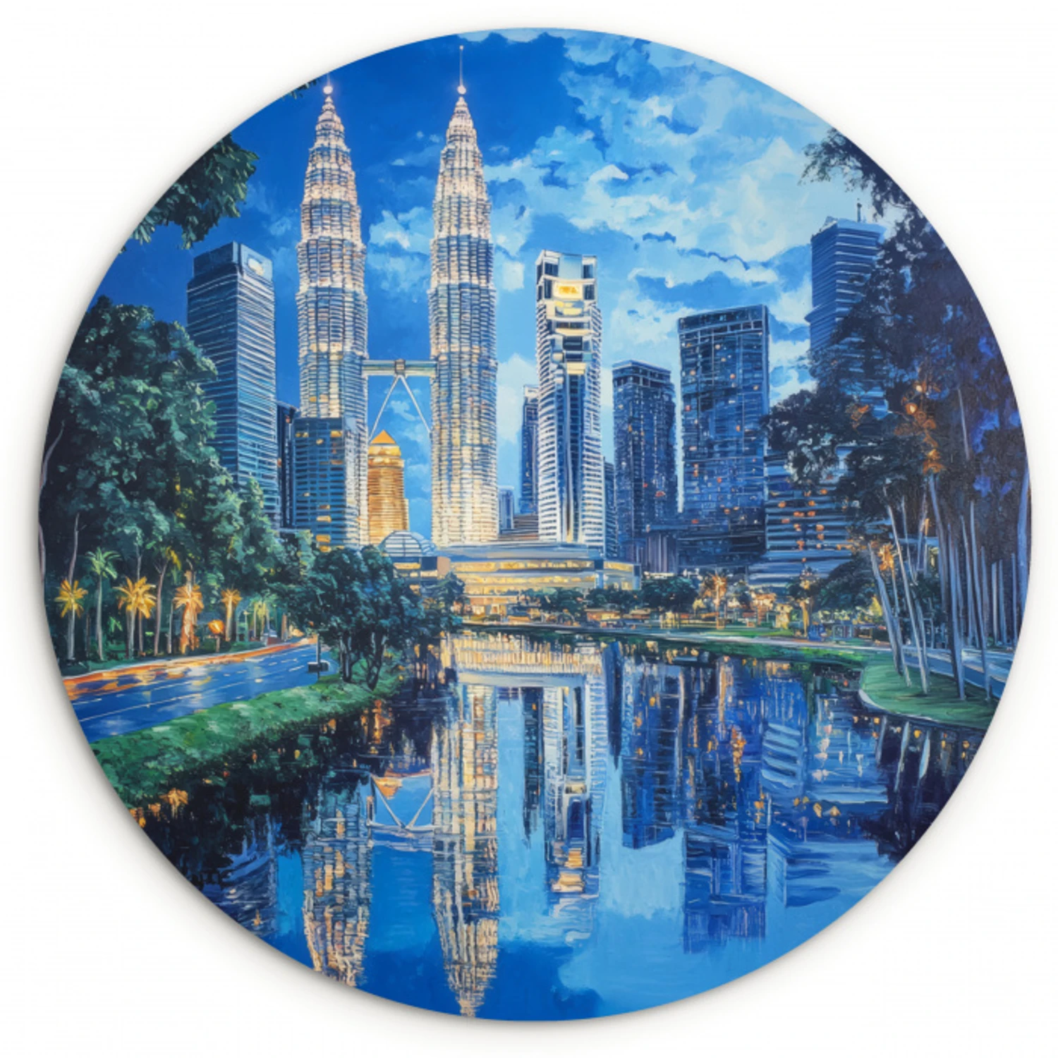 Stad Kuala Lumpur - Skyline - Wolkenkrabbers - Water Wandcirkel kunststof plaat 5mm dik klein -3d