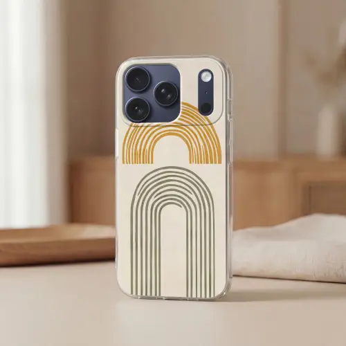 Bogen - Lijnen - Oranje - Minimalistisch Telefoonhoesje iPhone 17 Pro klein -sfeer2