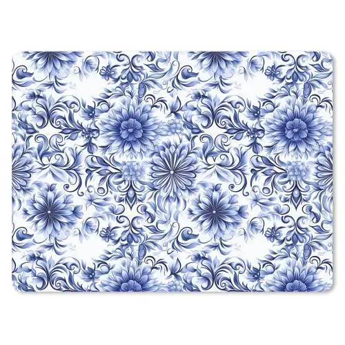 Bloemen - Blauw - Patroon - Wit muismat rubber klein 262 -3d