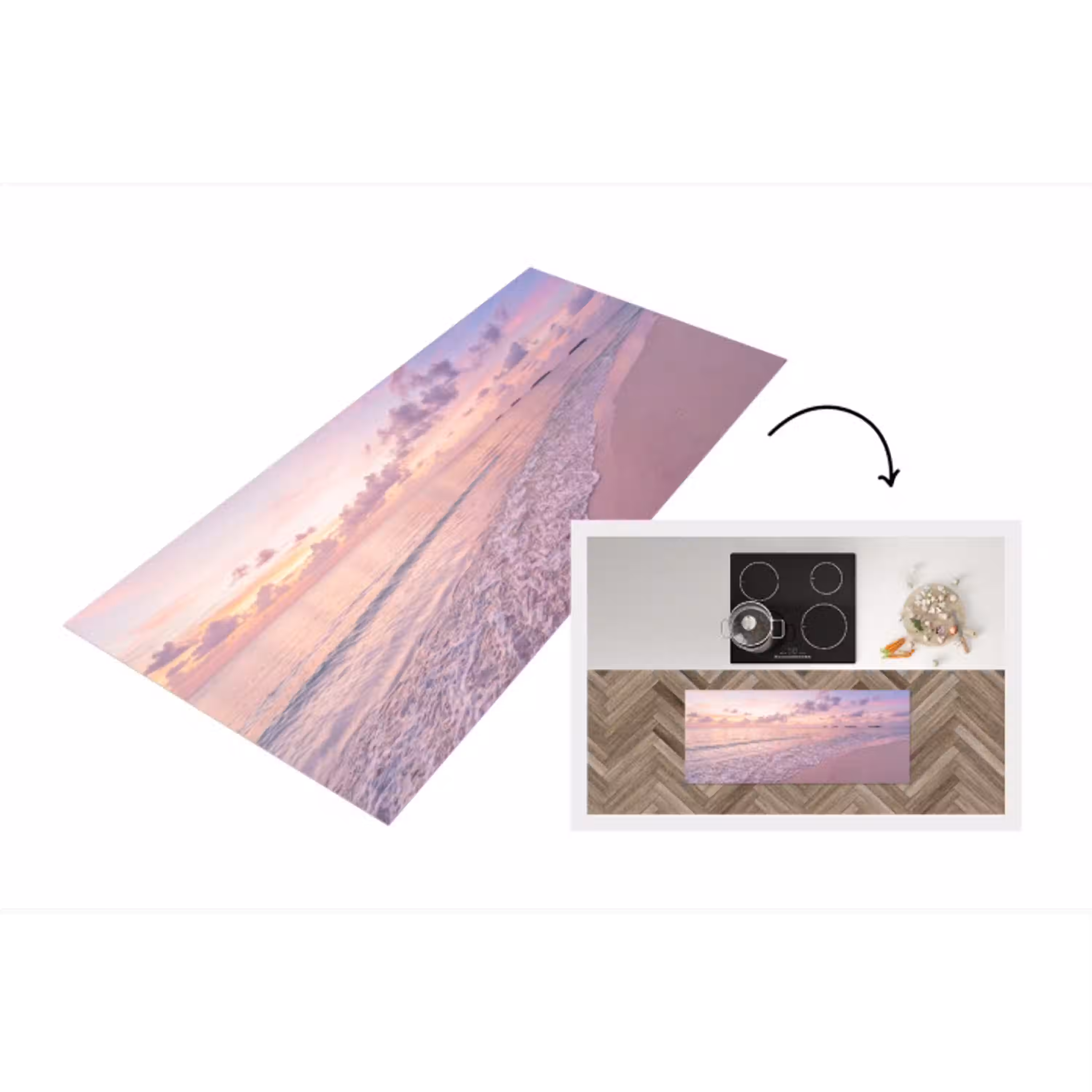 Strand - Zonsondergang - Natuur - Minimalistisch - Roze Keukenloper - keukenmat middel -3d