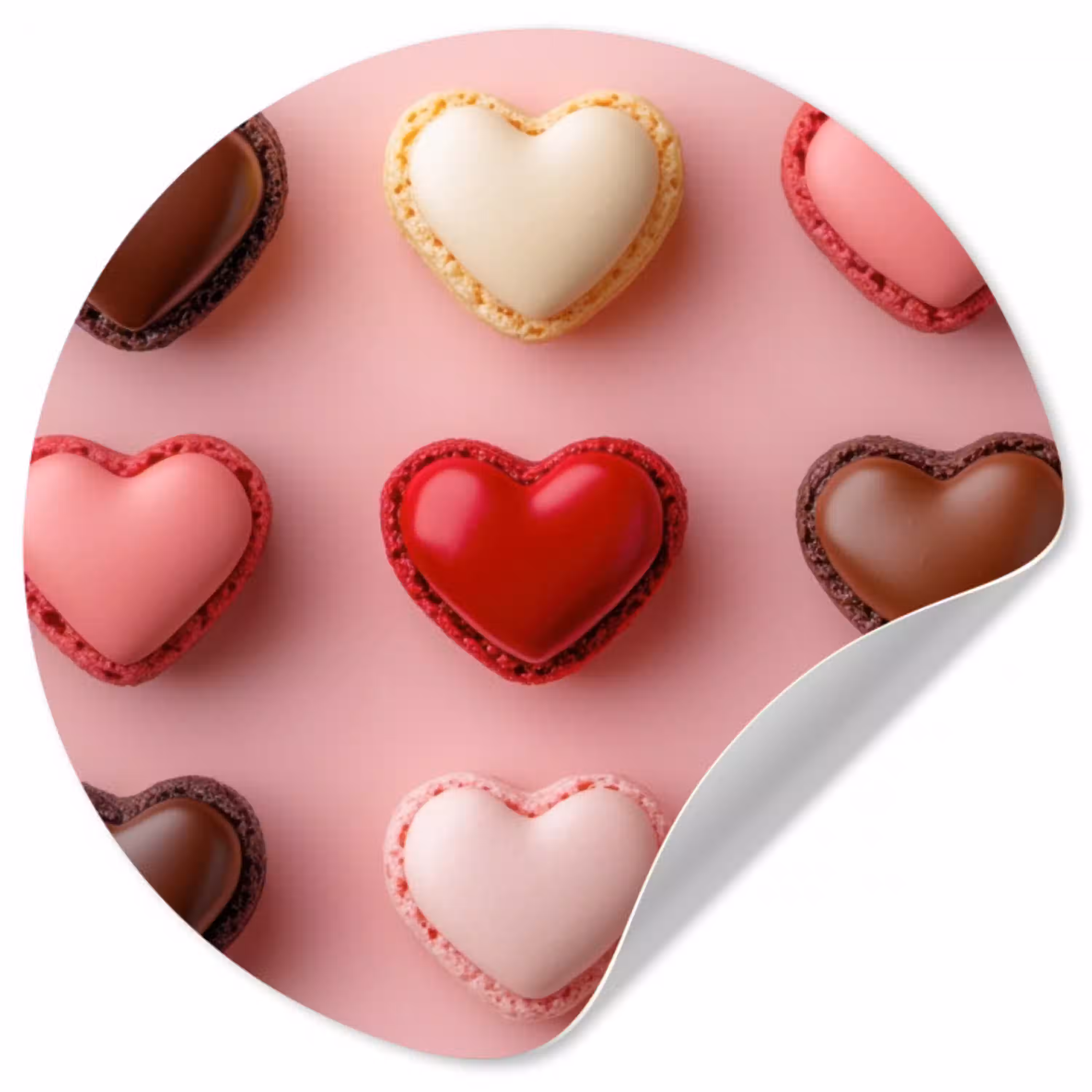 Macarons - Hartjes - Kleurrijk - Roze Wandcirkel behangsticker klein -3d