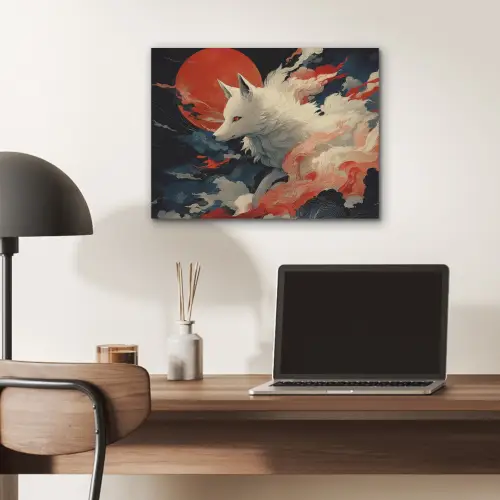 Witte vos - wolken - maan PET vilt klein -sfeer5