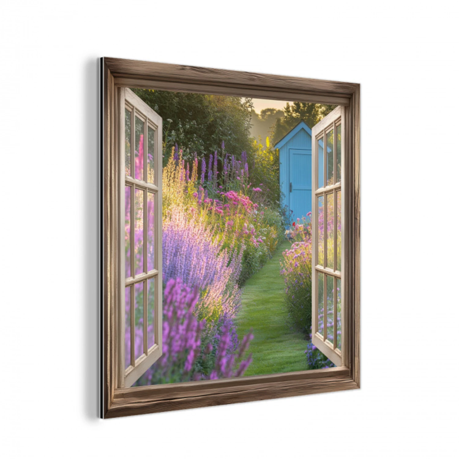 Doorkijk - Bloemen - Raam - Natuur aluminium wit klein -3d