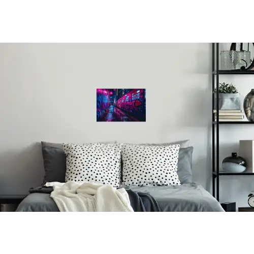 Stad - Neon -  Nacht - Roze - Graffiti Muursticker klein -slaapkamer