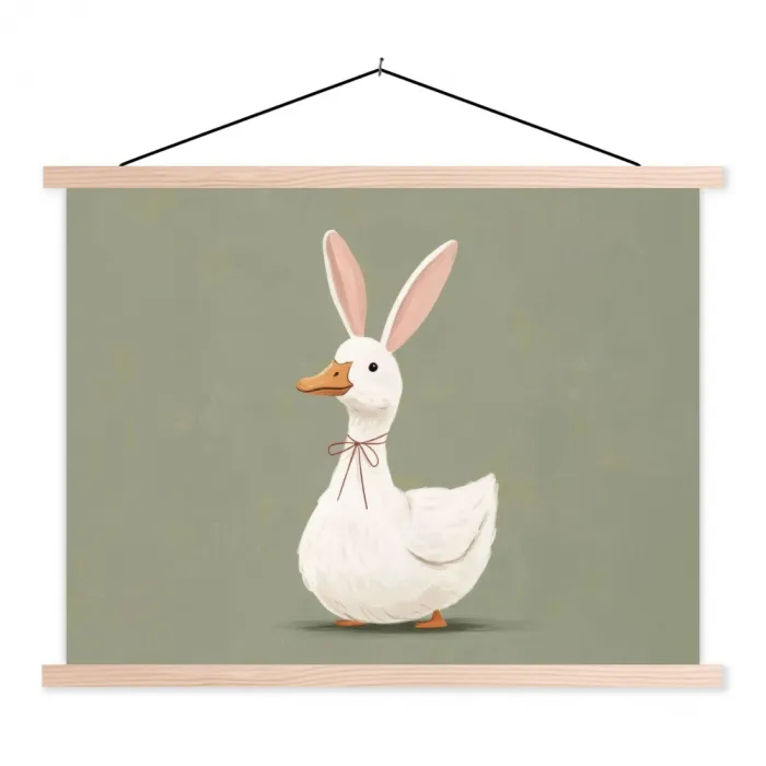 Eend - Konijnoren - Grijs textielposter latten blank klein -3d