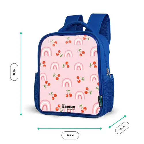 Roze met regenboog en kersen patroon Kinderrugzak - Blauw middel -productfoto_formaten