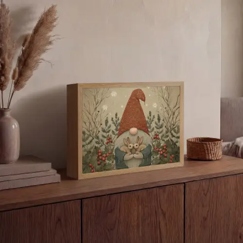 Kerstgnome - Konijntjes - Kleurrijk Light Box met batterij (Wandlamp) middel -sfeer2