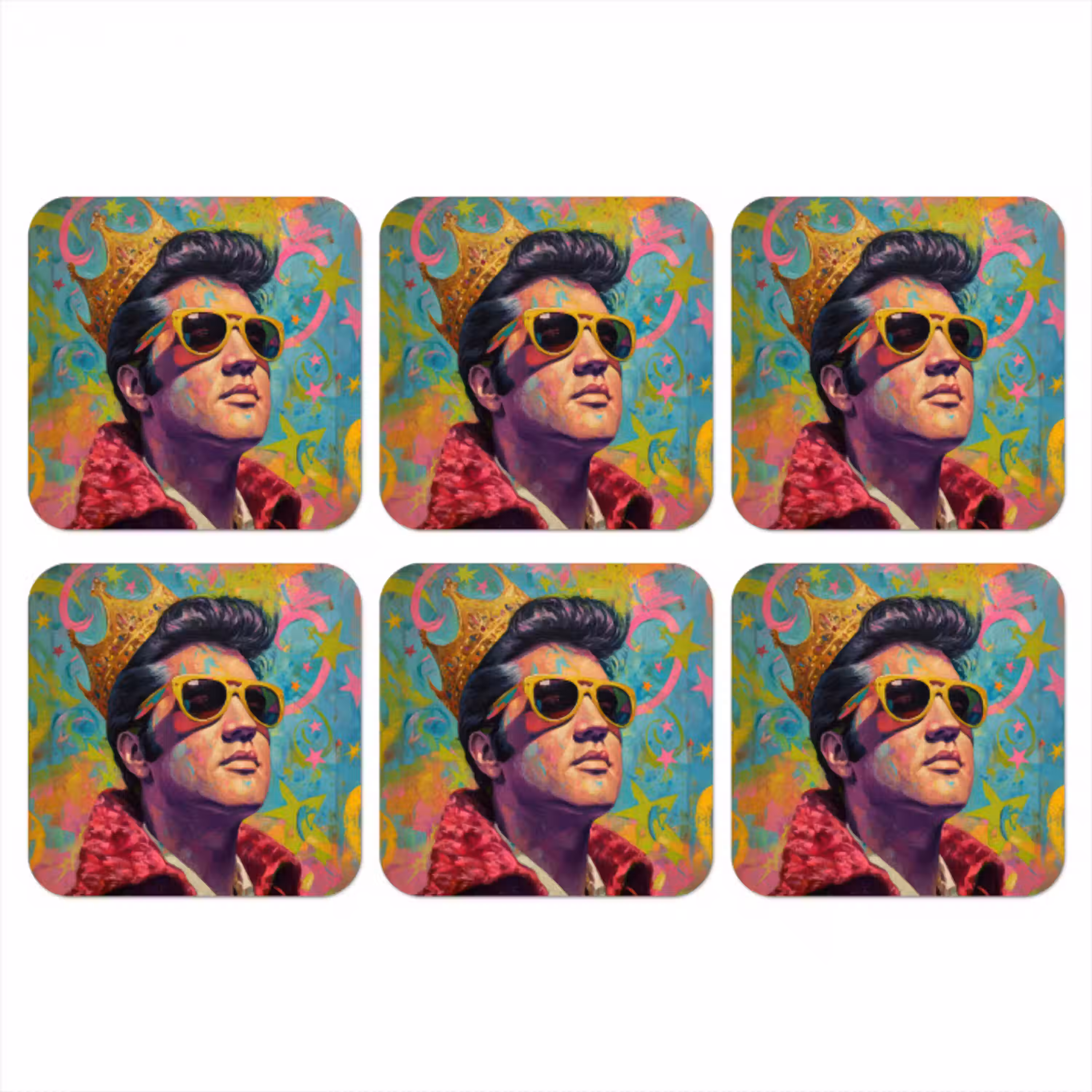 Kleurrijk portret - Kroon - Sterren onderzetter kurk middel -3d