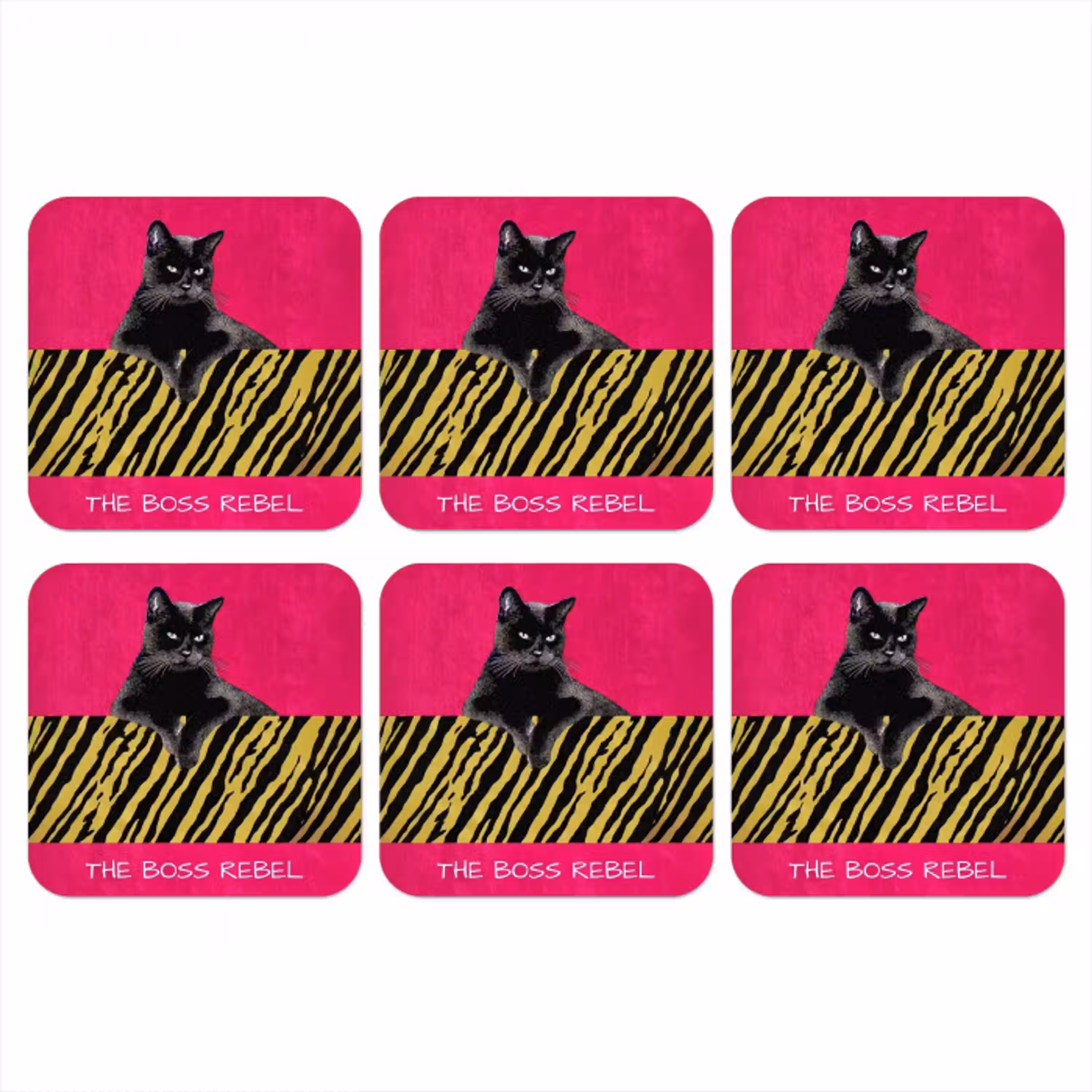 Kat - Baas - Roze - Tijgerprint onderzetter kurk middel -3d