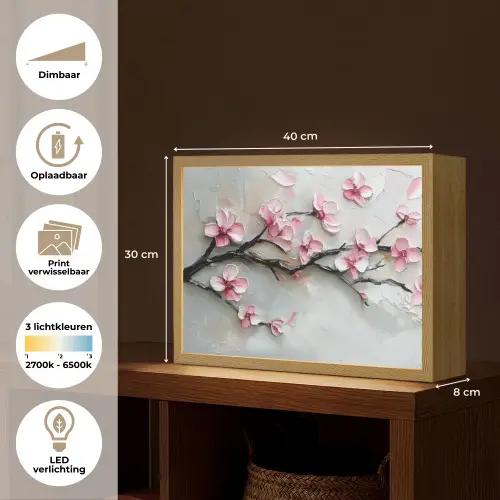 Bloesem - Kunstzinnig - Roze - Sakura Light Box met batterij (Wandlamp) middel -USP_websiteoverzichtNL