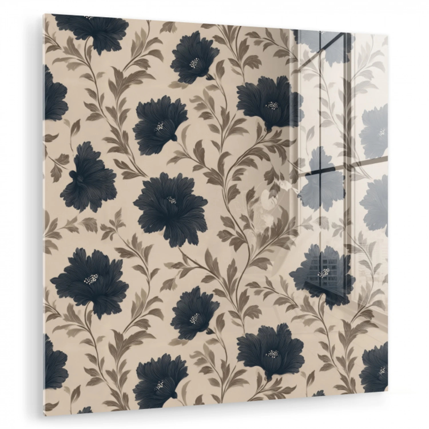 Motief - Bloemen - Zwart - Beige plexiglas 5mm klein 11 -zzzproduct_nieuw