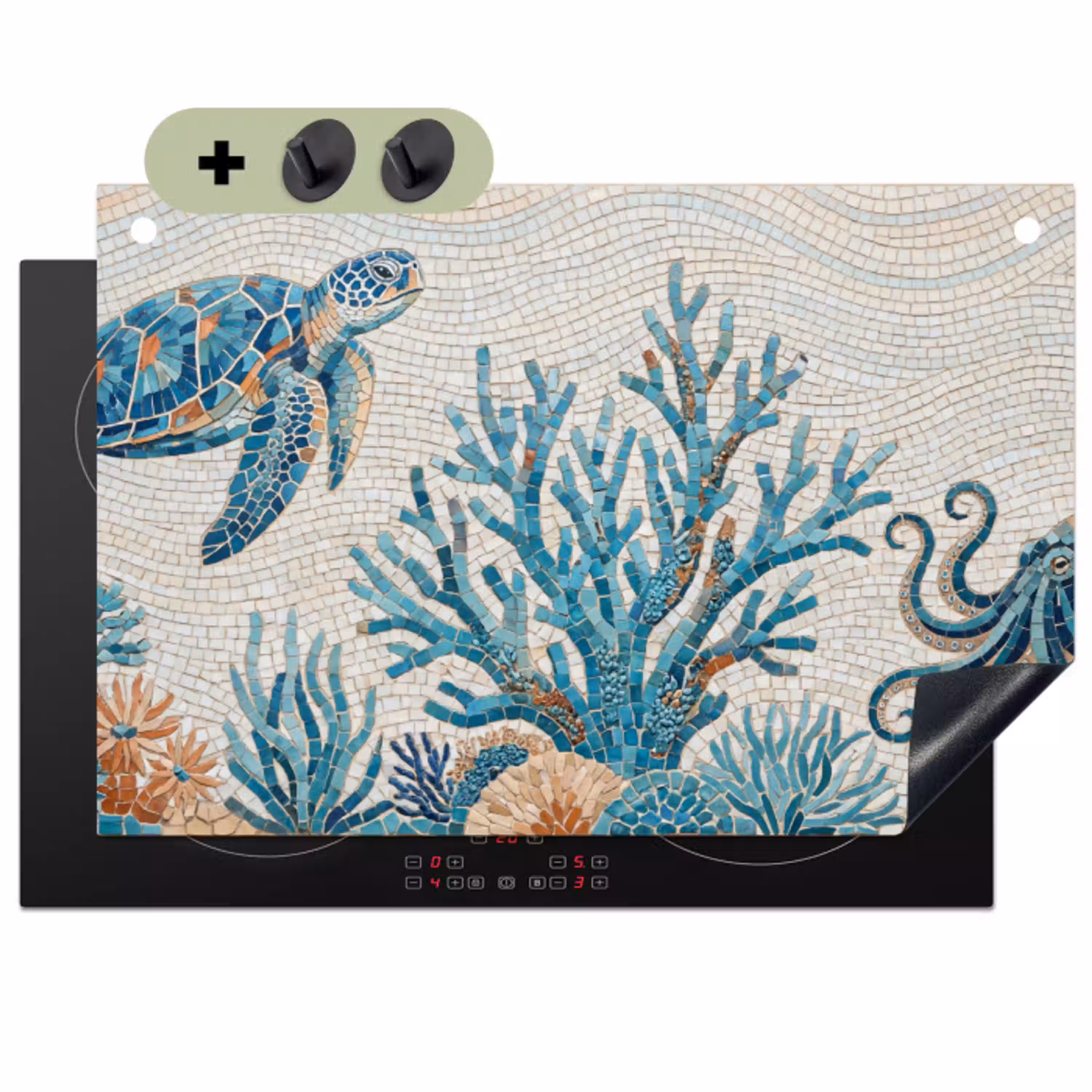 Dieren - Onderwater - Natuur - Mozaïek - Blauw Inductie beschemer met haakjes klein -3d