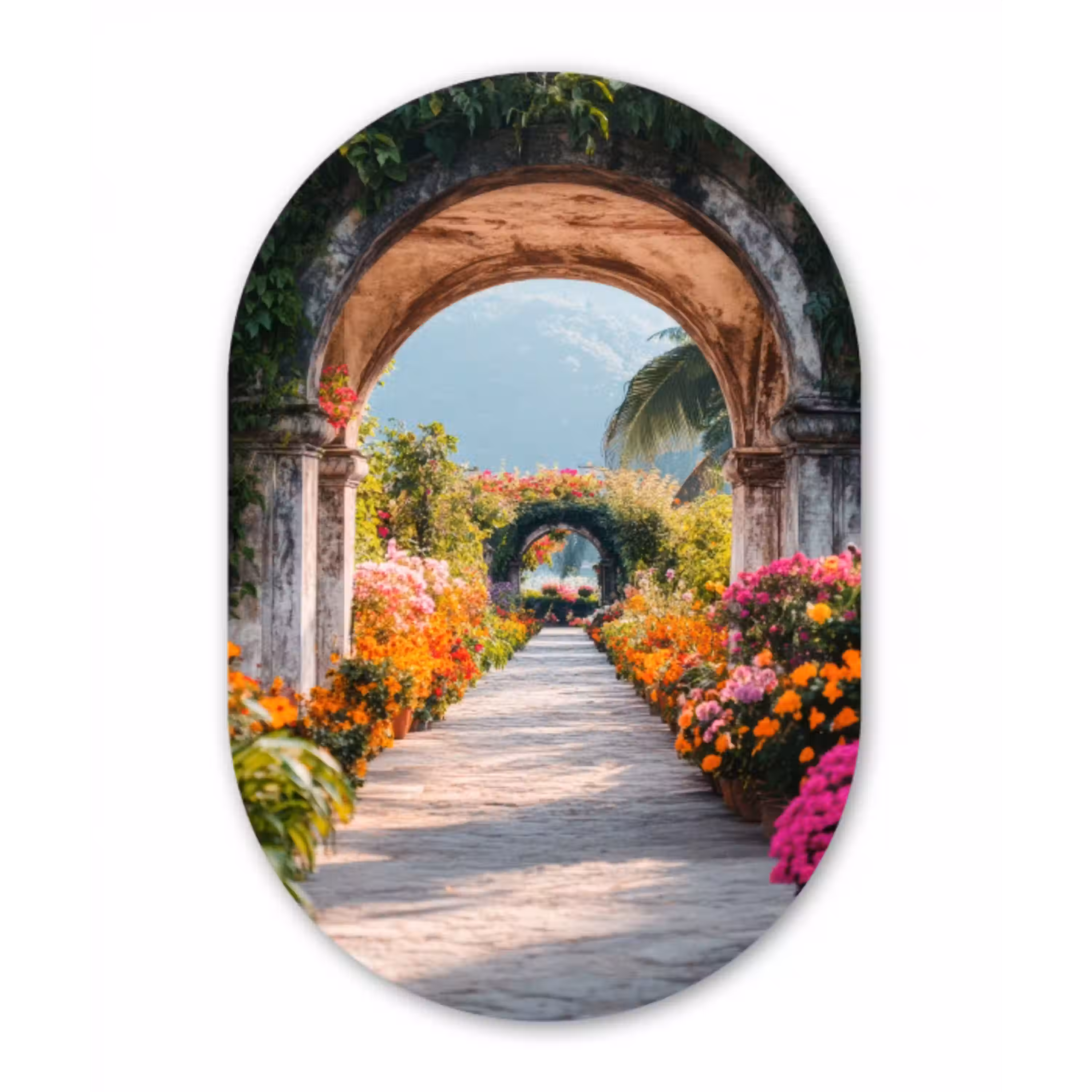 Doorkijk - Bloemen - Tropisch - Kleurrijk Wandcirkel Ovaal Glas middel -3d