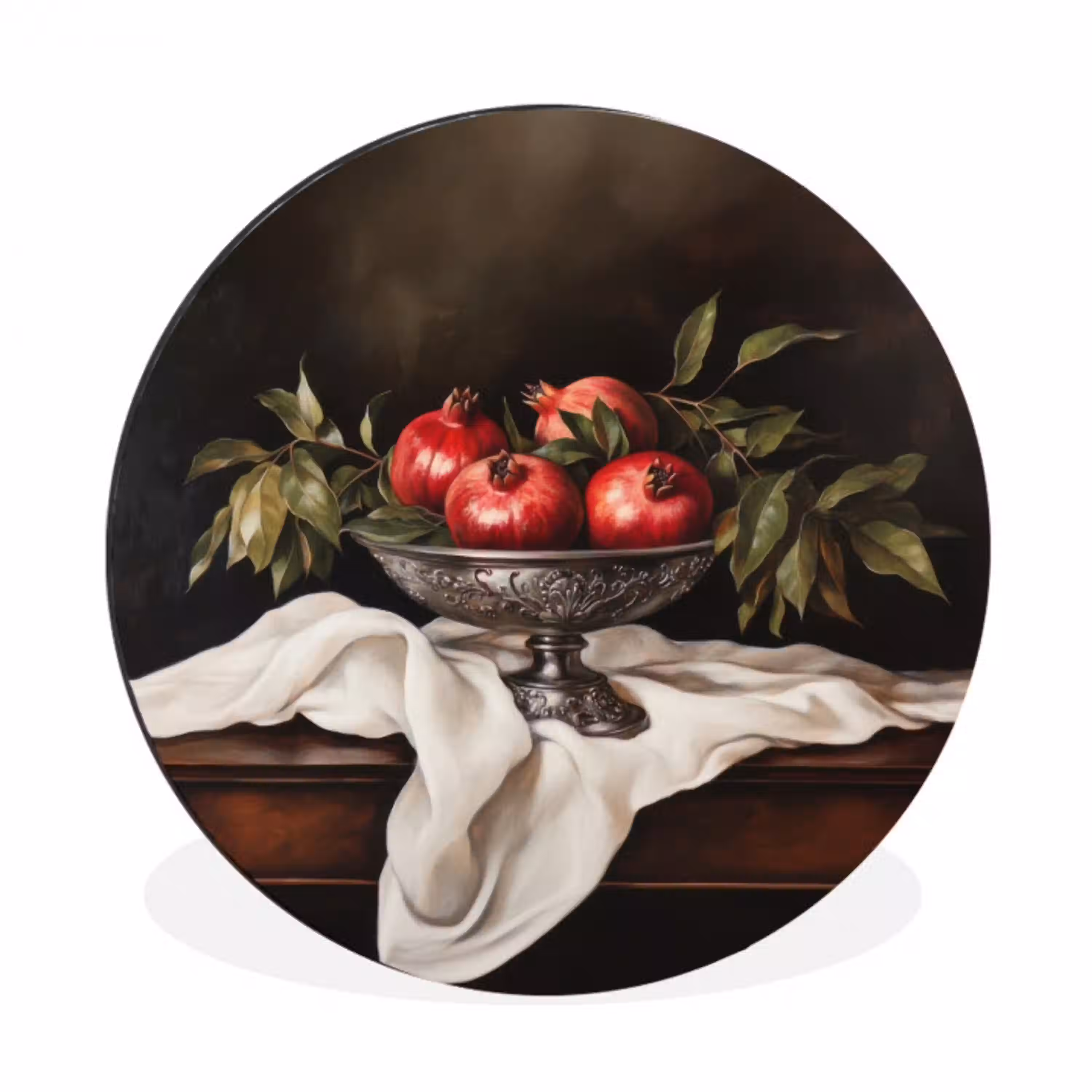 Granaatappels - Klassiek - Vintage Wandcirkel aluminium klein -3d