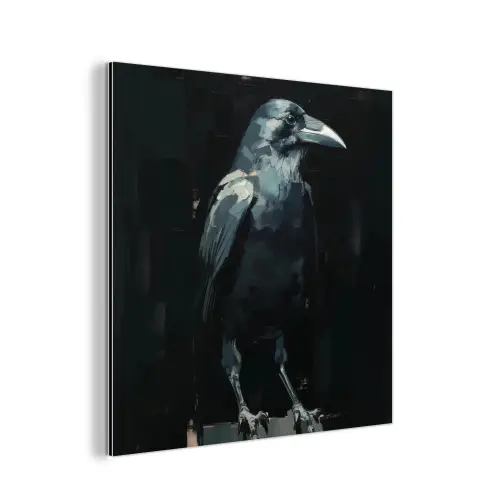 Raaf - Vogels - Zwart aluminium wit klein -3d