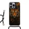 Bladeren - Tijger - Oranje Hoesje iPhone 16 Pro Max met koord klein -3d