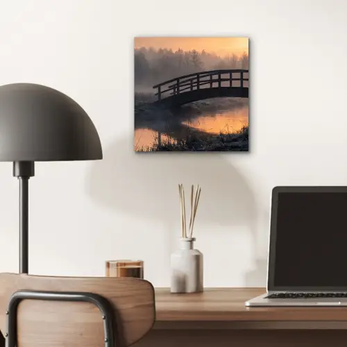 Brug - Mist - Bomen - Water aluminium wit klein -sfeer5