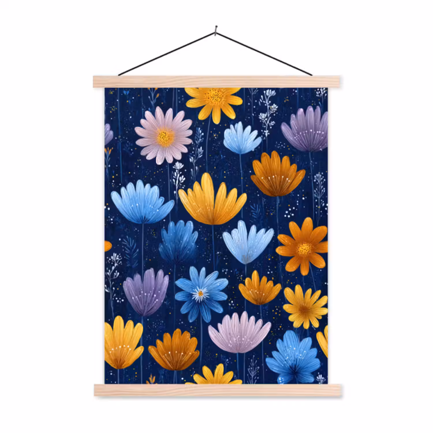 Schoolplaat - Bloemen - Patroon - Blauw - Contrast