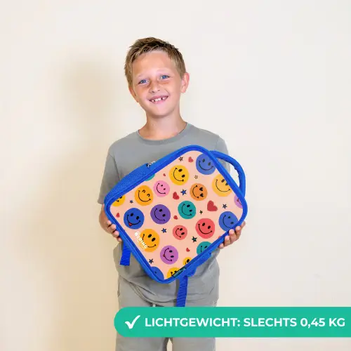 Vrolijk Smiley-patroon Kinderrugzak - Blauw middel -sfeer1_NL
