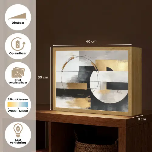 Abstract - Goud - Zilver - Vormen - Aesthetic Light Box met batterij (Wandlamp) middel -USP_websiteoverzichtNL